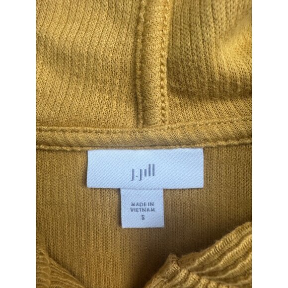 J Jill Sweater Women's Small Yellow Hooded Pullover 1/4 Button Cotton Blend - Picture 2 of 7